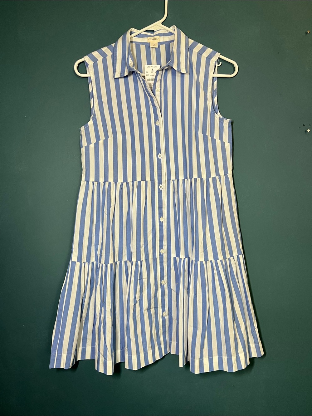 NWT Crewcuts Sleeveless Blue and White Striped Button-Down Dress size 16Y
